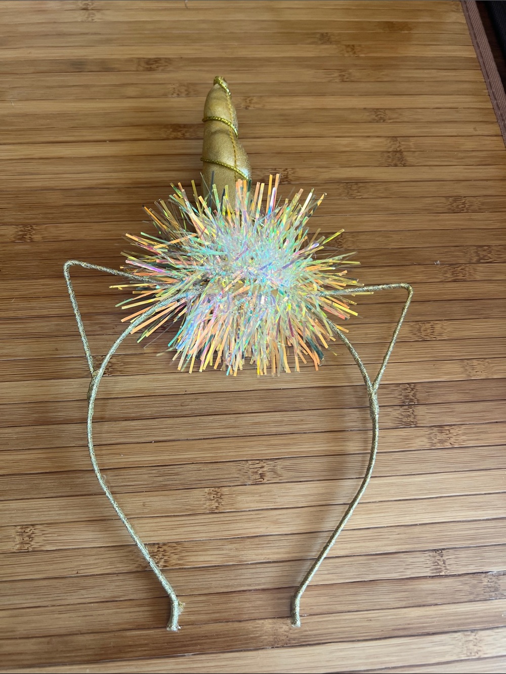 Gold Unicorn Horn Headband for Kids with Iridescent Pom Pom